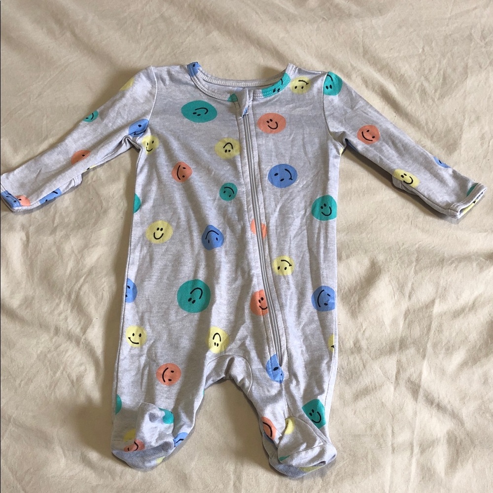 George Gray Footed One-Piece with Multicolor Smiley Dots